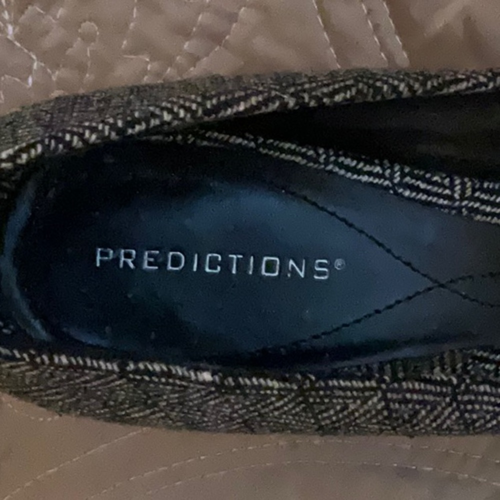 PREDICTIONS OPEN-TOE BLACK/WHITE PLAID FABRIC HEELS SIZE 8 1/2 - Picture 3 of 3